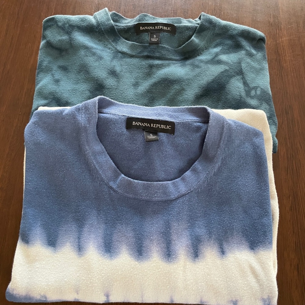 Banana Republic Sweater Set Mens S Blue Green Tie Dye Ombre Cotton Casual Boho